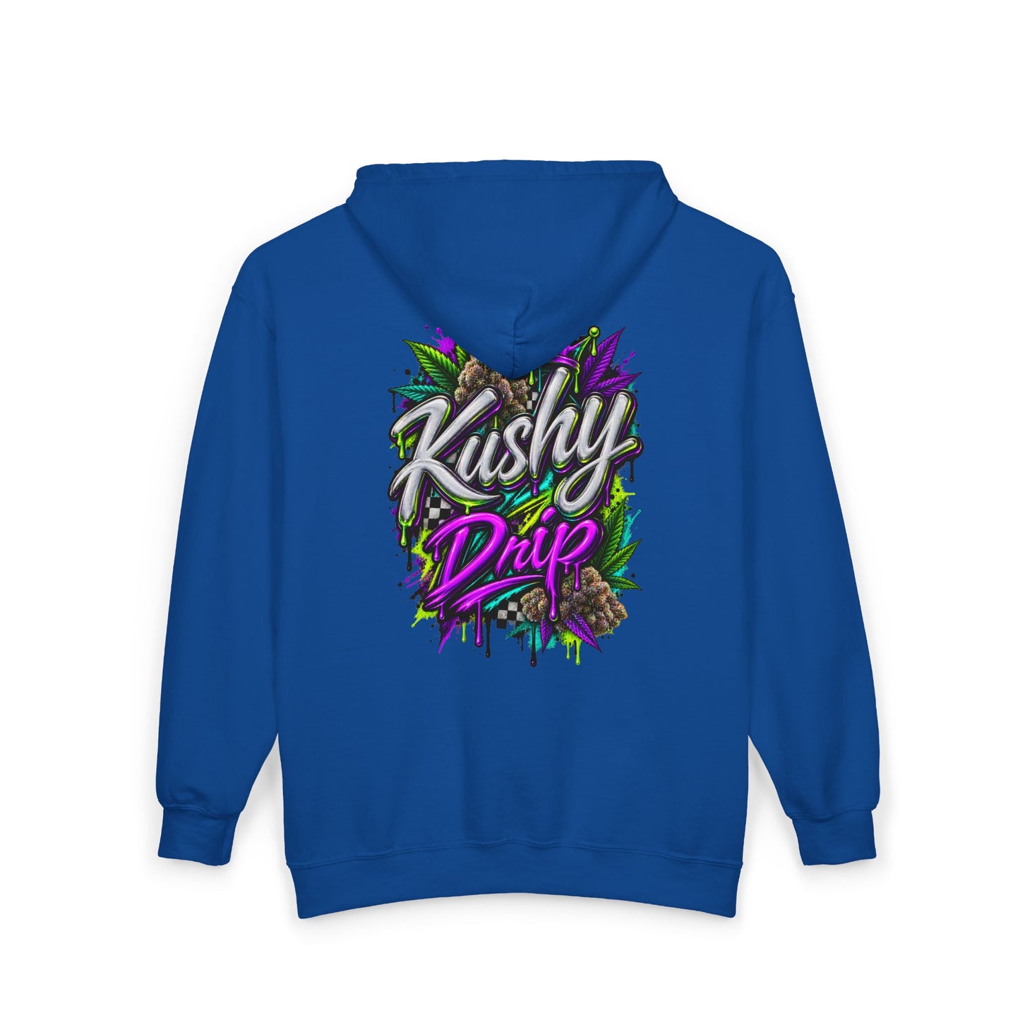 Kushy Drip Graphic Zip Hoodie — Cannabis-Inspired Streetwear