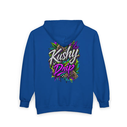 Kushy Drip Graphic Zip Hoodie — Cannabis-Inspired Streetwear