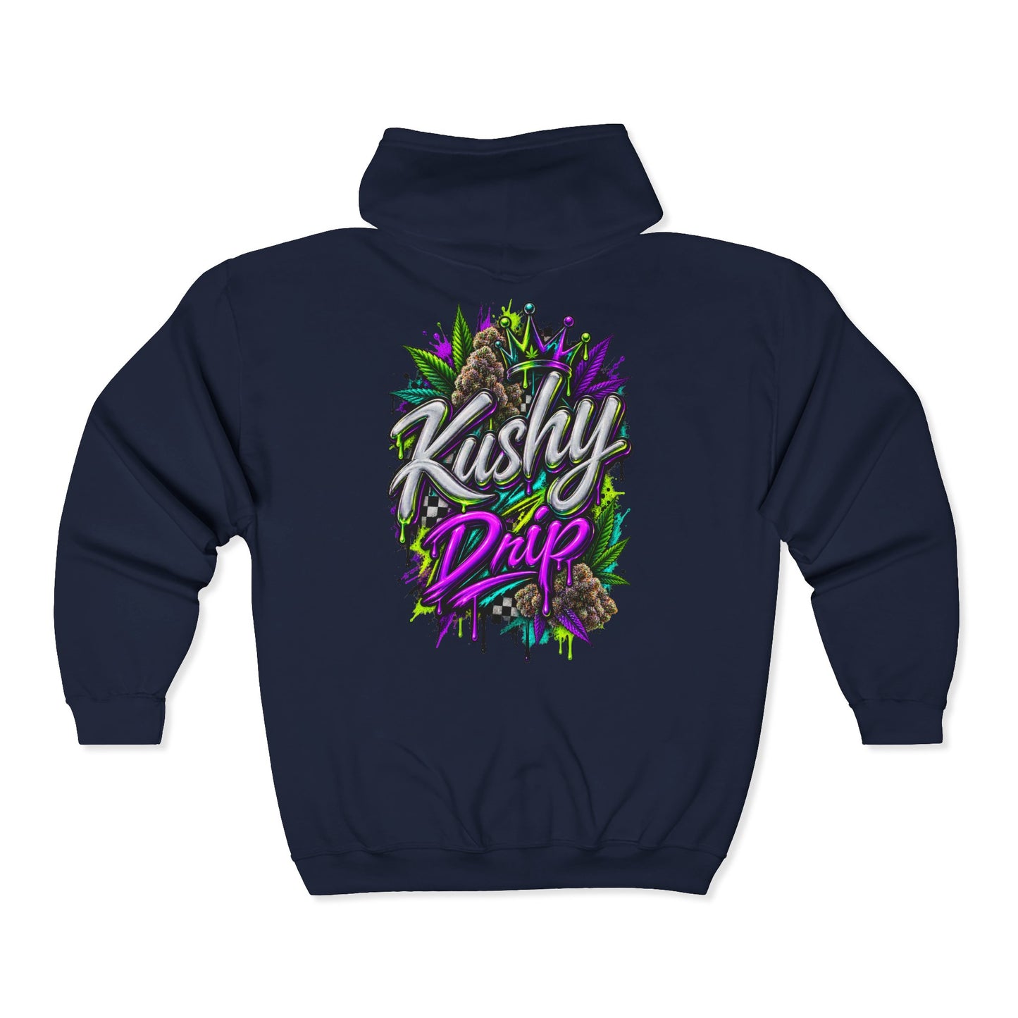 Kushy Drip Graphic Zip Hoodie — Cannabis-Inspired Streetwear
