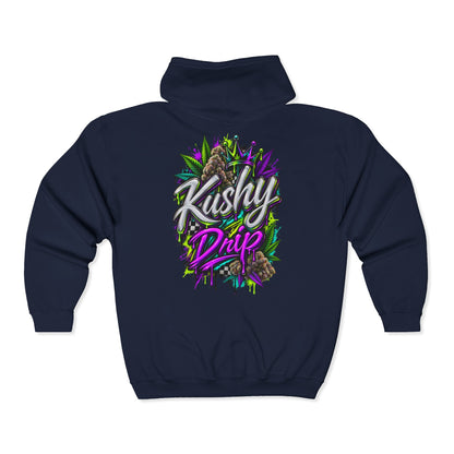 Kushy Drip Graphic Zip Hoodie — Cannabis-Inspired Streetwear
