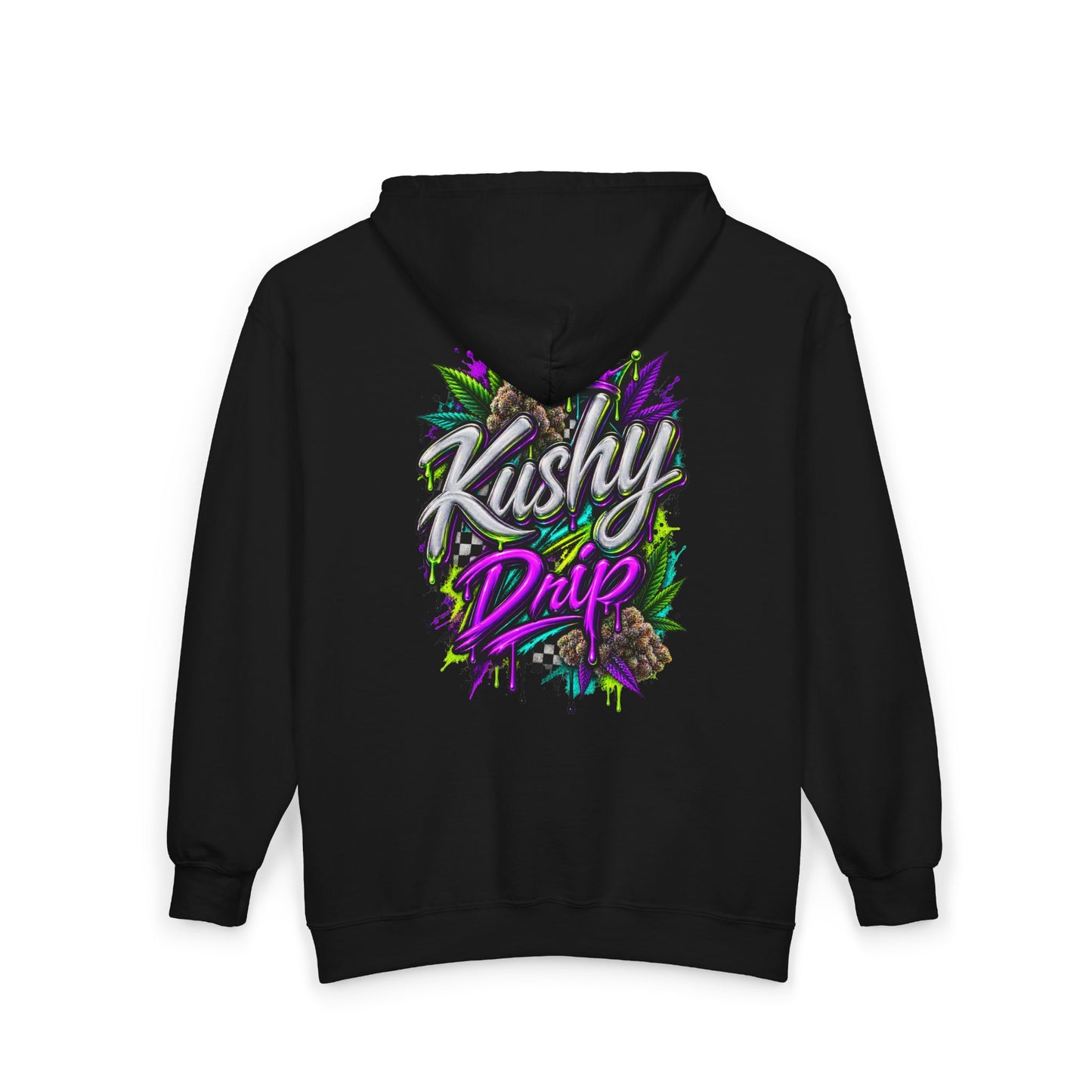 Kushy Drip Graphic Zip Hoodie — Cannabis-Inspired Streetwear