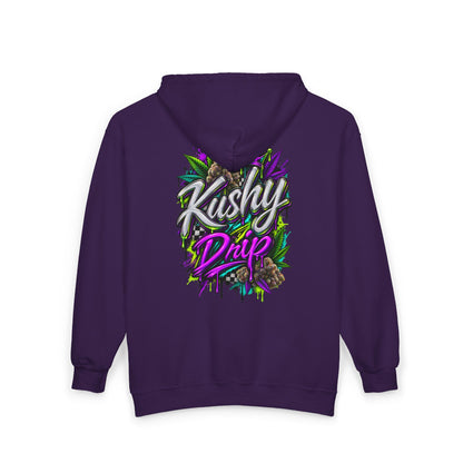 Kushy Drip Graphic Zip Hoodie — Cannabis-Inspired Streetwear