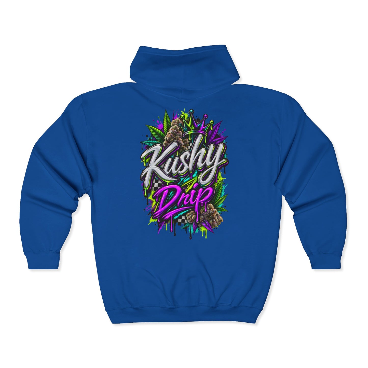 Kushy Drip Graphic Zip Hoodie — Cannabis-Inspired Streetwear
