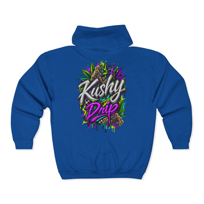 Kushy Drip Graphic Zip Hoodie — Cannabis-Inspired Streetwear