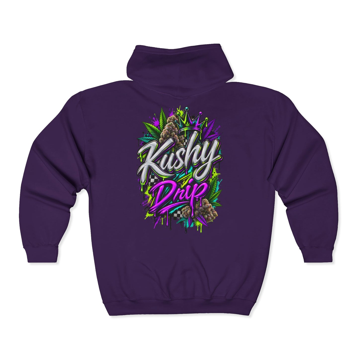 Kushy Drip Graphic Zip Hoodie — Cannabis-Inspired Streetwear