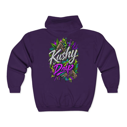Kushy Drip Graphic Zip Hoodie — Cannabis-Inspired Streetwear