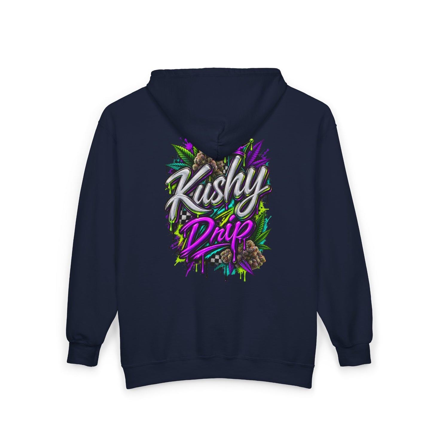Kushy Drip Graphic Zip Hoodie — Cannabis-Inspired Streetwear