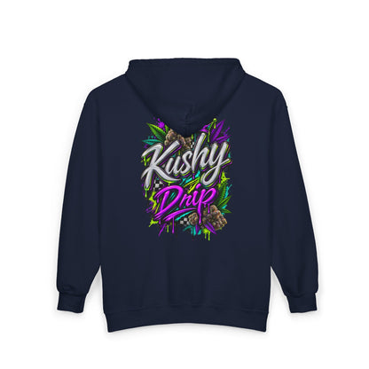 Kushy Drip Graphic Zip Hoodie — Cannabis-Inspired Streetwear