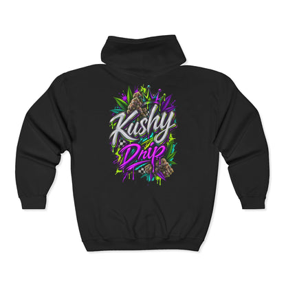 Kushy Drip Graphic Zip Hoodie — Cannabis-Inspired Streetwear