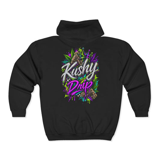 Kushy Drip Graphic Zip Hoodie — Cannabis-Inspired Streetwear